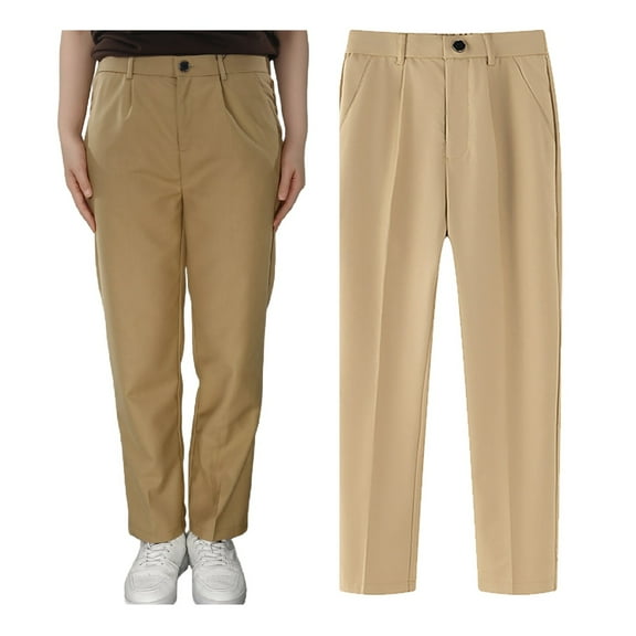 Little Kid Boys' School Uniform High Waisted Bootcut Pants, Elastic Waistband with Button Closure, Twill Material Khaki 3-4 Years