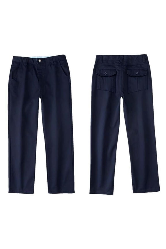 Little Kid Boys School Uniform Pants: Kids Adjustable Waist Cotton Regular Slack School Uniform Dress Pants for Boy Girl Dark Blue 5-6 Years