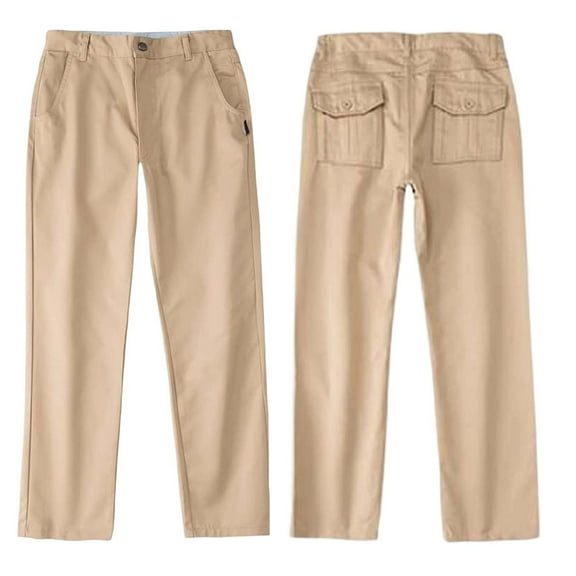 Little Kid Boys School Uniform Pants: Kids Adjustable Waist Cotton Regular Slack School Uniform Dress Pants for Boy Girl Khaki 7-8 Years