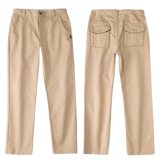 Little Kid Boys School Uniform Pants: Kids Adjustable Waist Cotton Regular Slack School Uniform Dress Pants for Boy Girl Khaki 7-8 Years