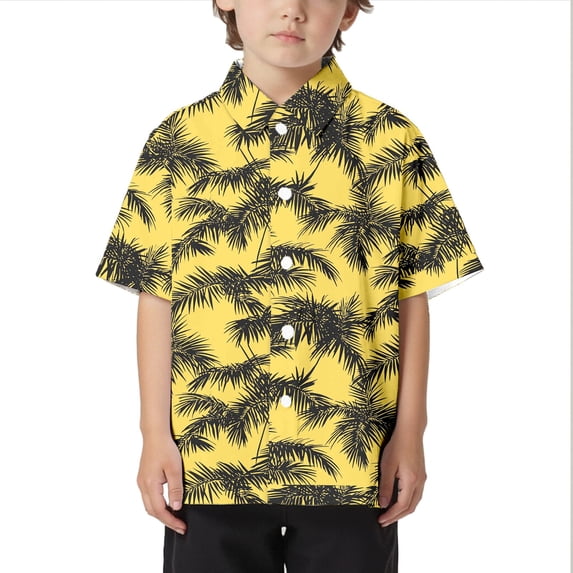Little Kid Children Beach Leisure Loose Comfortable Trendy Foreign Trade Comfortable Boys Collar Button Open Shirt Short Sleeve Shirt Graphic Tees Toddler Boy Graphic Tees Boys 3-4 Years Yellow