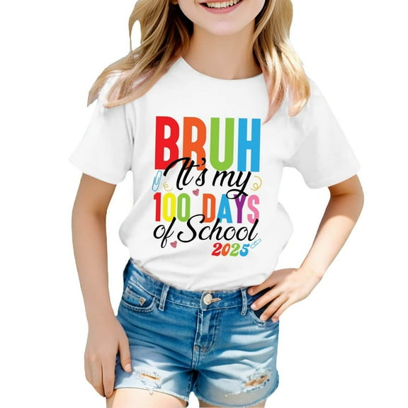 Little Kid Children Fashion Casual Print Round Neck Loose Short Sleeve T Shirt Top Girl Long Sleeve Top en Crop for Girls And Leggings Set for Girls Kids Girl Teen off The Shoulder 6-7 Years White