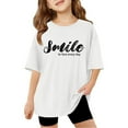 thumbnail image 1 of Little Kid Children Kids Girls Letter Printed Short Sleeve T Shirts Kids Oversized Tops Casual Crewneck Basic Tees Youth Girls Athletic Shirts Drafter Shirt Big Clothes Size 16 3-4 Years White, 1 of 6