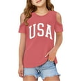 thumbnail image 1 of Little Kid Children Kids Girls Short Sleeve Cold Shoulder T Shirts Kids Summer Oversized Tops Casual Crewneck Basic Tees Girl Top Dress Girls Stripped Top Tops for Stylish Girl 3-4 Years Pink, 1 of 6