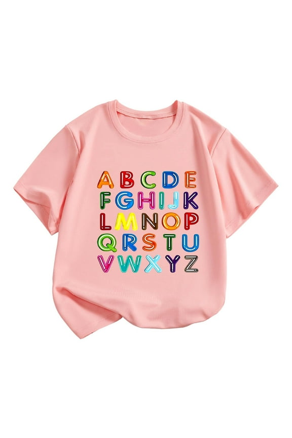 Little Kid Children's Casual Short Sleeved T Shirt Cartoon Print Crewneck Comfortable Little Girl Tunic Tops Girls Tops Age 10 Teen Girls And Crop Size 6 Shirts Shirt for Toddlers 6-7 Years Pink