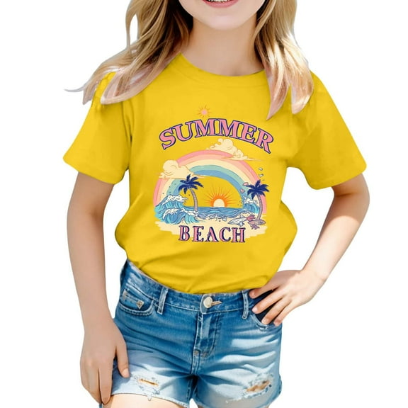Little Kid Children's Fashion Print Loose Casual Short Sleeve Top For Kids Comfortable Summer T Shirt For Boys And Girls Girls Crop Tops Long Sleeve Crock Tops Size Medium Cow 6-7 Years Yellow