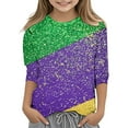 thumbnail image 1 of Little Kid Children's Leisure Carnival Print O Neck Loose 3/ 4 Sleeves Quarter Sleeve T Shirt Top Thermal Top Kids Cold Shoulder Tops for Little Girls Big Girls Tops Teen Girl 3-4 Years Purple, 1 of 5