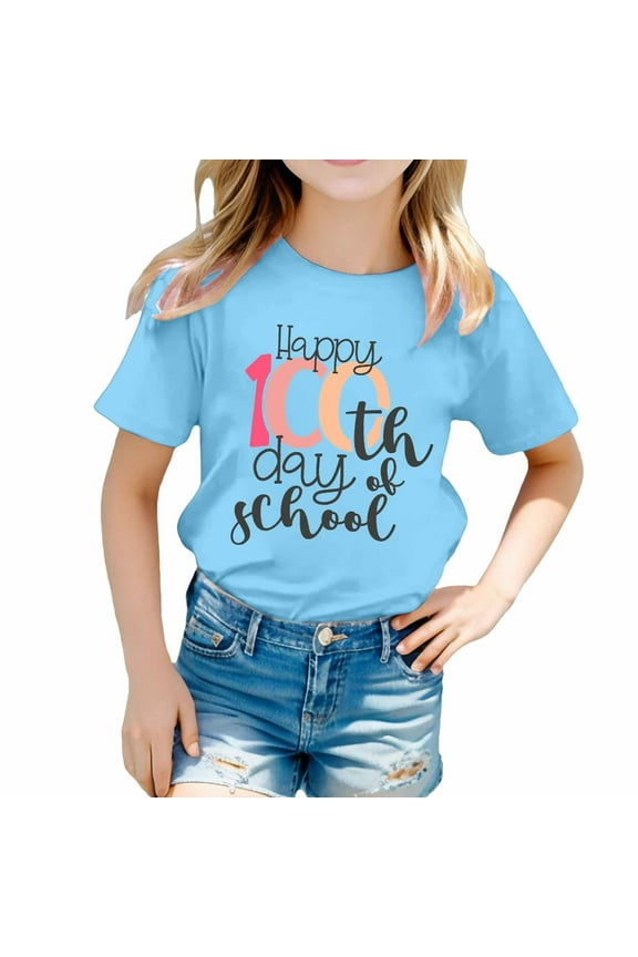 Little Kid Children's Printed Round Neck Short Sleeved T Shirt For Boys And Girls Teen Girls Camisole Tops for Teen Summer Little Turtleneck Tops Sleeve T Western Top Baby Girl 4-5 Years Blue