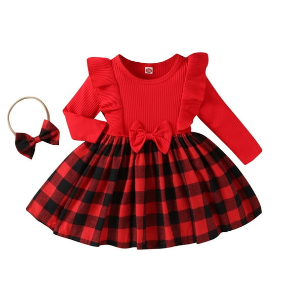 Little Kid Dresses Girls Long Sleeve Red Dress Dance Party Dress Clothes Vacation Party Sundress For Child