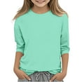 thumbnail image 1 of Little Kid Girls Casual Lightweight Knit Shirt Crew Neck 3/ 4 Sleeve Shirt Tops Comfy Loose Solid Color Girls Pullover 5 13 Years 7 Shirts Long Sleeve Dance Top Cute Crop Tops for 7-8 Years Green, 1 of 4