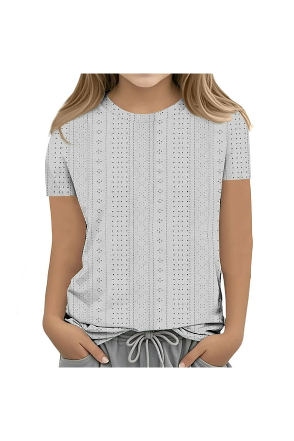 Little Kid Girls Fashion Solid Round Neck Casual Comfortable Top T Shirt Girl Button down Shirt Spaghetti Strap Tops Teen Girls Fashion Top Big Crop Hoodie for Leggings Long Sleeve 4-5 Years Gray