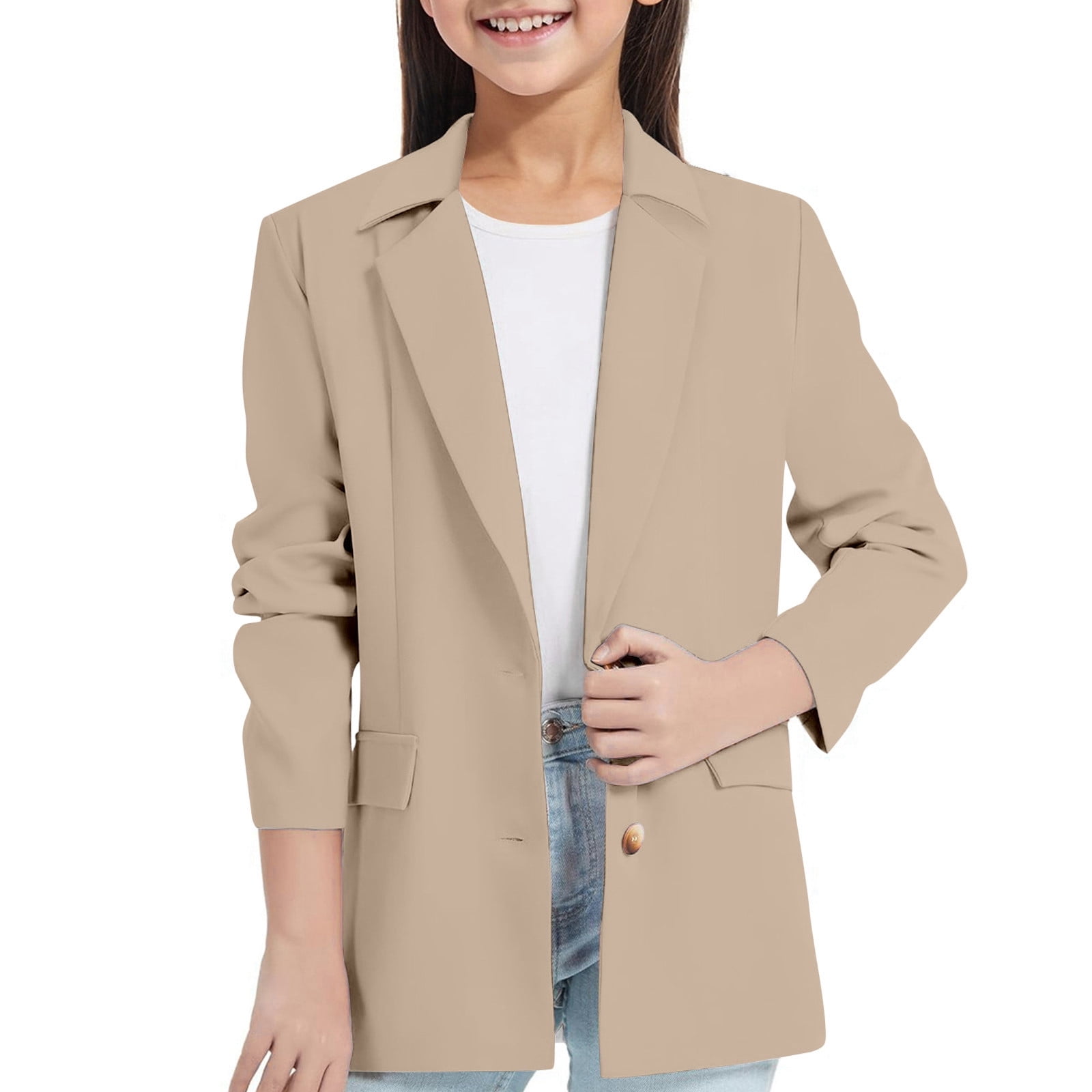 Girls' Sky Blue Cardigan Sweater – Lapel Collar, For 6-16 Years Old, Soft Knit Winter Jumper