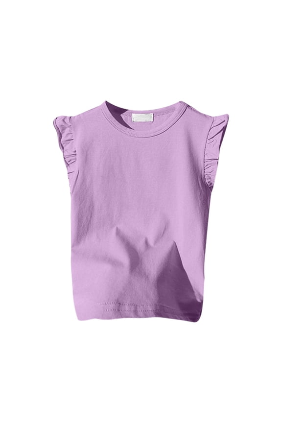Little Kid Girls Ruffle Sleeve T Shirt Solid Color Vest Girls Basic Short Sleeve Shirt Top T 14 16 Boys Clothes 5 Years Old Anime Girl Top Junior Tops And Blouses Gymnastics 5-6 Years Purple