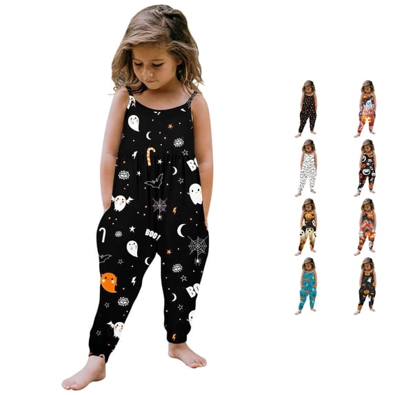 Little Kid Halloween Gift for Girl Overalls Girls Romper Jumpsuit Toddler Girl Halloween Sleeveless Romper Jumpsuit Outfits for Autumn and Everyday Wear Dark Gray 1-2 Years