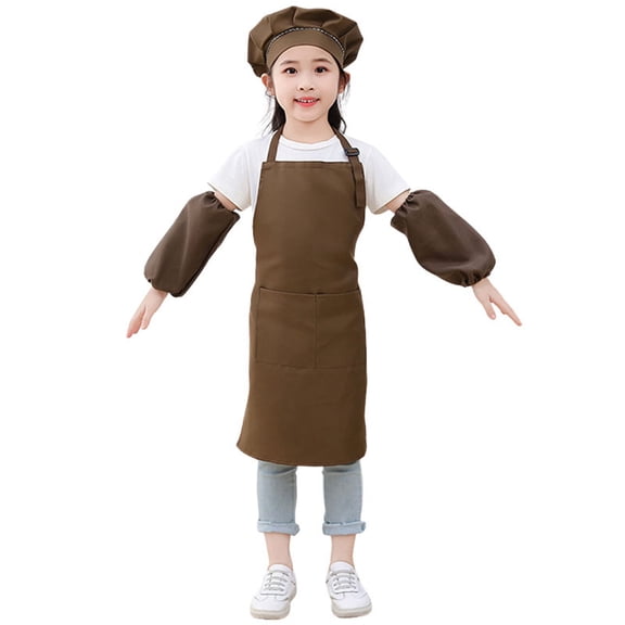 Little Kid Kid Art Smock Solid Color Apron Sleeve And Hat Three Piece Set For Children Printed Artist Painting Aprons Smocks With Long Sleeve Traditional Tops for Girls Tight Tops 3-6 Years Brown