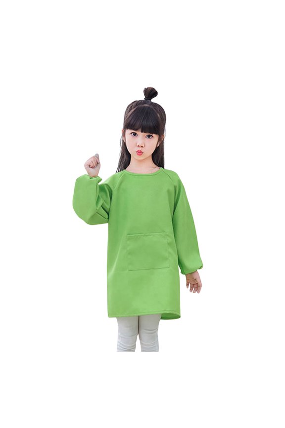 Little Kid Kid Art Smock Solid Color With Pocket Apron For Children Printed Artist Painting Aprons Smocks With Long Sleeve Crop Top Baby Girl Full Sleeves Tops Loose Girl Toddler 1-4 Years Green