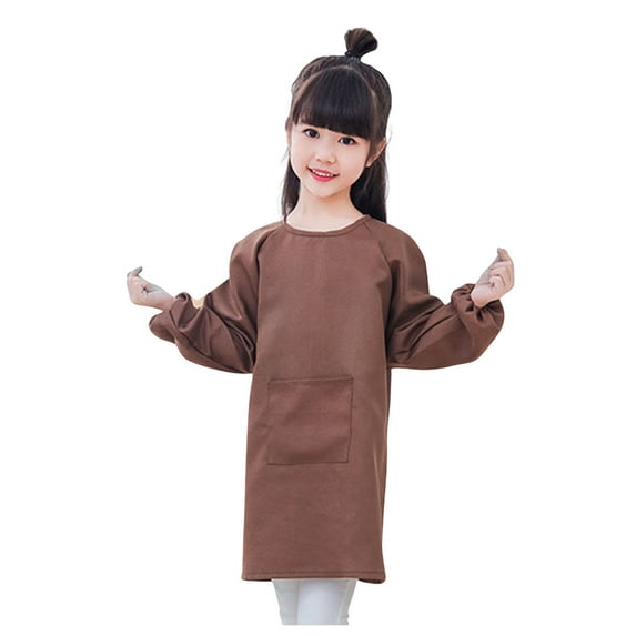 Little Kid Kid Art Smock Solid Color With Pocket Apron For Children Printed Artist Painting Aprons Smocks With Long Sleeve Undershirts for Girls 5-6 Ruffles Outfits Big Girl's 4t 1-4 Years Brown