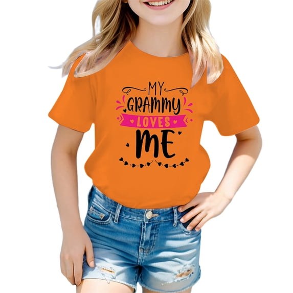 Little Kid Kid Girls Cute Graphic Round Neck Short Sleeve Tee Summer Casual T Shirt Baby Girl Tops Shirt Kids Long Sleeve Long Tops Kids Girls Shirts Christmas Shirts Top 5-6 Years Orange