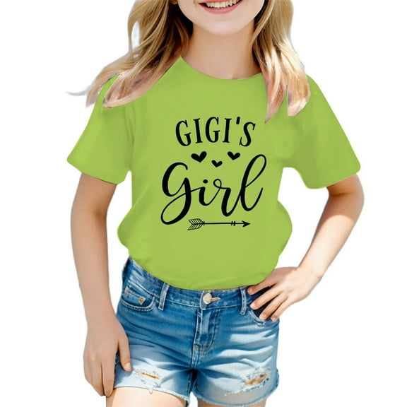 Little Kid Kid Girls Cute Graphic Round Neck Short Sleeve Tee Summer Casual T Shirt Nice Short Little Girls Dance Top 5t Top Midi And for Cute Girl Tops Toddler Clothes Baby Blouse 5-6 Years Green