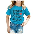 thumbnail image 1 of Little Kid Kid Printed Casual Short Sleeve Top T Shirt Big Girls Tops Baby Girl Fall Tops Cat Crop for Girls Girl Size Toddler Sleeveless Sweatshirt Crop Top for Ski 6-7 Years Blue, 1 of 5