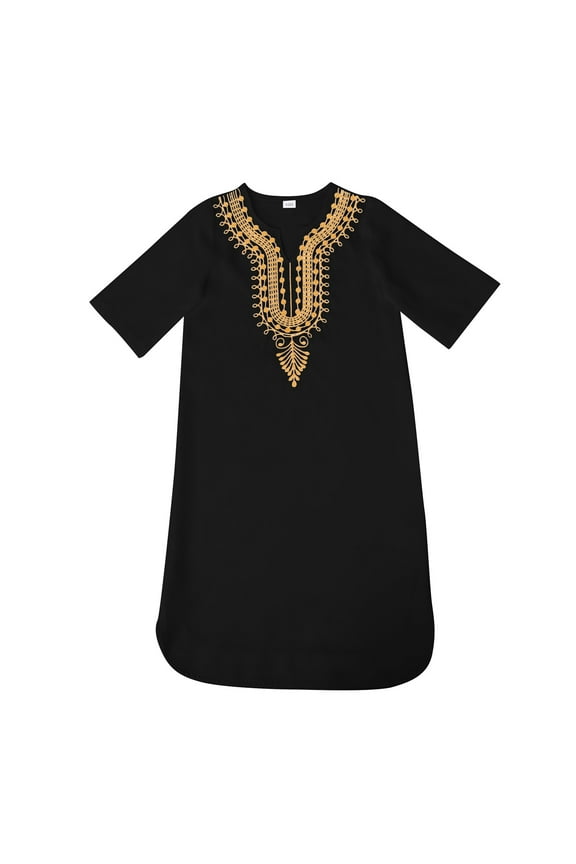 Little Kid Kids African Classic Childrens Dashiki Casual Loose Shirt Gown Boys Girls Boys Thanksgiving Tee Shirts Boy Tees Boy Mom Graphic Tee Holiday Solid Youth Shirt Little 5-6 Years Black