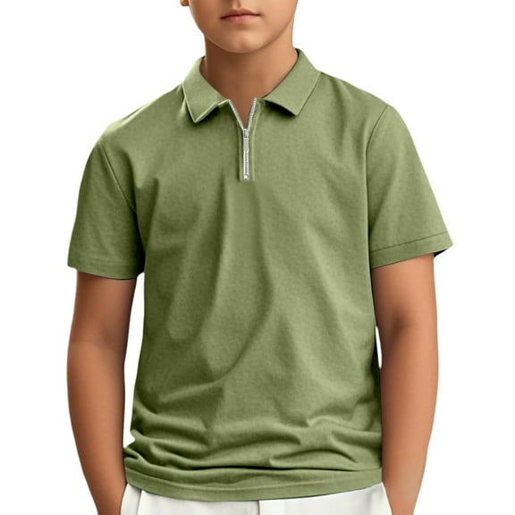 Little Kid Kids Boys Girls Short Sleeve Summer Casual Solid Zipper Gentleman Tops Teen Holiday Shirts T Shirt Size 14 16 Boys Shirts Pack Undershirts T Shirt Girls for Graphic 3-4 Years Green