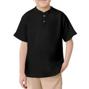 Little Kid Kids Boys Girls Short Sleeve Tee Shirt Button Front Closure Comfortable & Soft Fabric T Shirt Breathable Tshirts Top Shirts Boys Thermal Underwear Tops Little Boy 5-6 Years Black