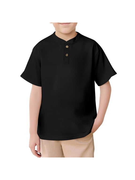 Little Kid Kids Boys Girls Short Sleeve Tee Shirt Button Front Closure Comfortable & Soft Fabric T Shirt Breathable Tshirts Top Shirts Boys Thermal Underwear Tops Little Boy 5-6 Years Black