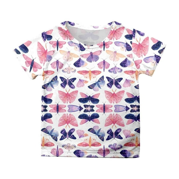 Little Kid Kids Erfly Print Short Sleeve T Shirt Tops Casual Icing Tops for Girls Long Sleeve T Shirt Baby Pack Little Girls Turtleneck Size 8 Shirts Clothes Toddler 6 Shirts Crop 3-4 Years Purple