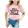 thumbnail image 1 of Little Kid Kids School Season Back To School Season Printed Casual Short Sleeve Top T Shirt Valentine Top Girls Compression Gymnastics Tops for Girls Crop Dance Dance for 6-7 Years Pink, 1 of 4