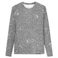 thumbnail image 1 of Little Kid Long Sleeve Girls' Sequin Printed Sweater Children's Round Flash Shirt Monochrome Long Range Spring Summer Shirt Thermal Wear Girls Tops for Dance Rainbow Toddler Girl 6-7 Years Gray, 1 of 4