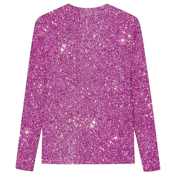 Little Kid Long Sleeve Girls' Sequin Printed Sweater Children's Round Flash Shirt Monochrome Long Range Spring Summer Shirt Thermal Wear Girls Tops for Dance Rainbow Toddler Girl 6-7 Years Purple