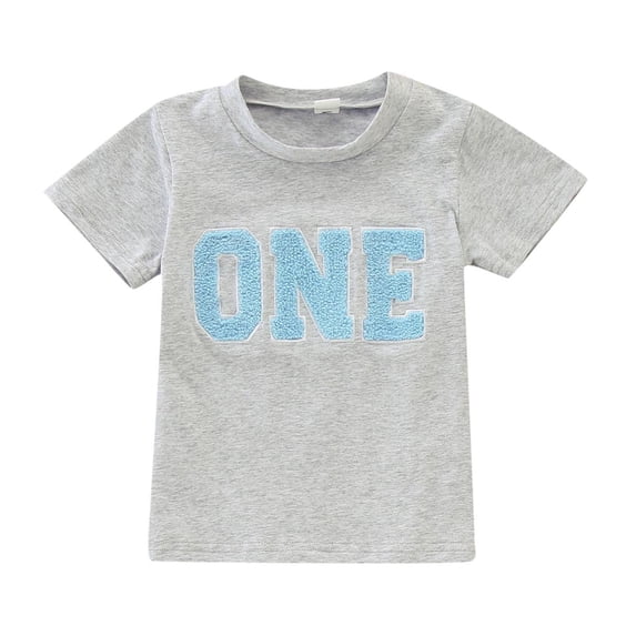 Little Kid Shirts For Child Birthday Short Sleeve Letter Embroider T Shirt Boys Girls Toddler Kids Tops Shirt Kid Star Short Boys Small Sports Tee Shirts Clothes Boy 4t Sleeve 5-6 Years Gray