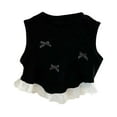 thumbnail image 1 of Little Kid Spring/ summer Girls Bow Short Vest Style Baby Lace Lace Patchwork Sleeveless Top Trend Baby Girl Ballet Top Girls Hop Crop Cute Shirts 8 5t Clothes Flare Sleeve 3-4 Years Black, 1 of 7