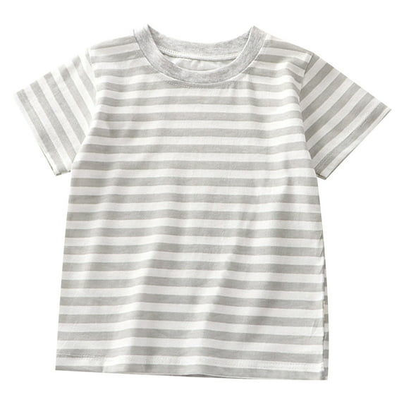 Little Kid Summer Children's Short Sleeved Striped T Shirt Pure Boys And Girls Top Baby Base Shirt Cute Loose Tops for Girls Teenage Girl Tops And Blouses Child Top 6-7 Years Gray