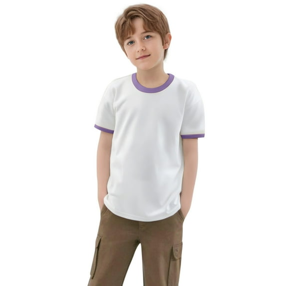 Little Kid Toddler Kids Baby Boys Girls Color Block Short Sleeve Crewneck T Shirts Tops Tee Clothes For Children Happy 7 Birthday Dinosaur Top Kids Books for Boys M N High Top 4-5 Years Blue