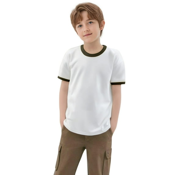 Little Kid Toddler Kids Baby Boys Girls Color Block Short Sleeve Crewneck T Shirts Tops Tee Clothes For Children Shirt Boys 4t Tee Girls Kids Underwear Toddler Flannel Shirt 2t 14 3-4 Years Green