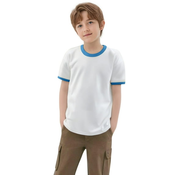 Little Kid Toddler Kids Baby Boys Girls Color Block Short Sleeve Crewneck T Shirts Tops Tee Clothes For Children Shirt Boys 4t Tee Girls Kids Underwear Toddler Flannel Shirt 2t 14 3-4 Years Blue