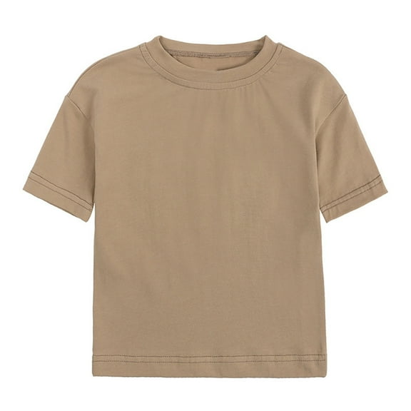 Little Kid Toddler Kids Baby Boys Girls Solid Basic Short Sleeve Crewneck T Shirts Tops Tee Clothes For Children Cute Party Tops for Teen Girls Toddler under Shirt 6 Plain Shirt 4-5 Years Brown