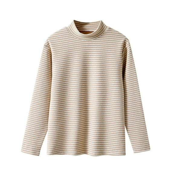 Little Kid Toddler Kids Baby Boys Girls Striped Shirts High Collar Soft Tops T Shirt Unisex Pullover Sweatshirt en Top for Girls 10 Years Cute Shirts for Sequin Top Reversible 4-5 Years Brown