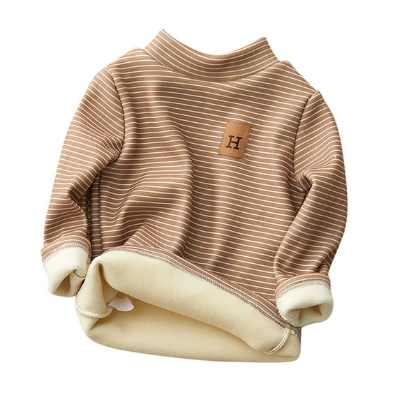 Little Kid Toddler Kids Baby Boys Girls Thick Lined Striped Shirts High Collar Soft Tops T Shirt Unisex Pullover Winter Warm Sweatshirt Cute off Shoulder Tops for Teen Girls Kids 4-5 Years Brown