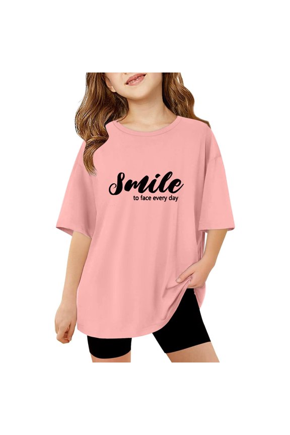 Little Kid Trendy Girls Tops And Tees For Outdoor And Indoor Activities For Ages 3 14 Comfortable T Shirt Style Spring Summer Girls Crop Top Skirt Set Shirt Top Games 7-8 Years Pink