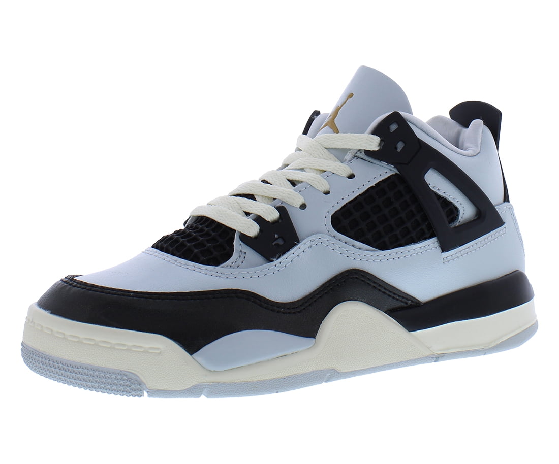 Nike Jordan 4 Retro Leather PS Boys Shoes Size 11, Color: Pure Platinum/Metallic Gold