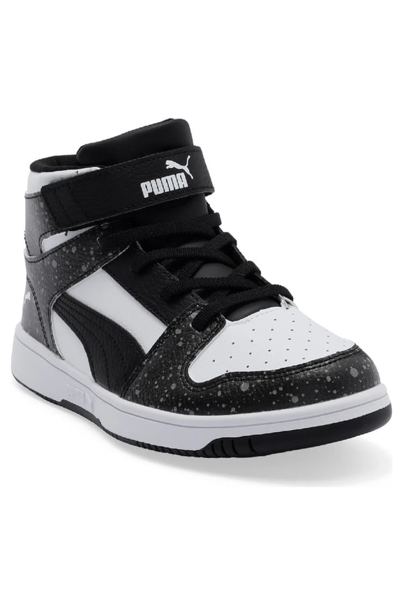 Little Kid's Puma Rebound Layup AOP Splat V PS Blk-Wht-Gray (407814 01) - 12.5
