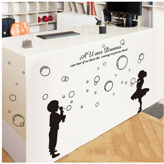 Little Kids Blowing Bubbles Wall Decal DIY PVC Transparent Film for Kindergarten Living Room Children's Room TV Sofa Background Wall Art Decors Window Dressing Living Room