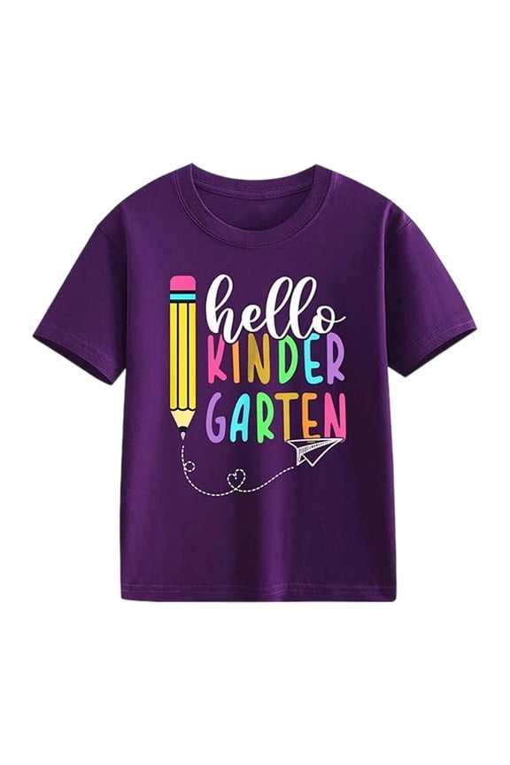 Little Kids Boys Back School T Shirt Rock Hand Print Casual Short Sleeve Top Clothes Purple Size 5-6T