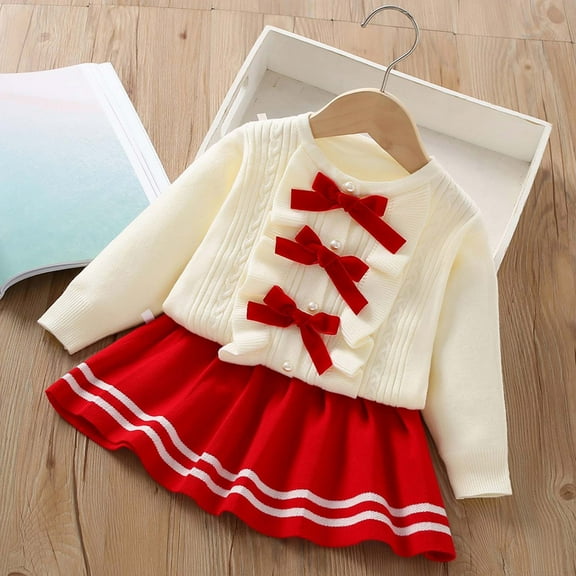 Little Kids Clothes Set Girls Fall Winter Long Sleeve Trendy Cute Soft Knitted Sweater Buttons Tops With Mini Skirt Pants Matching Outfits Clothes Set