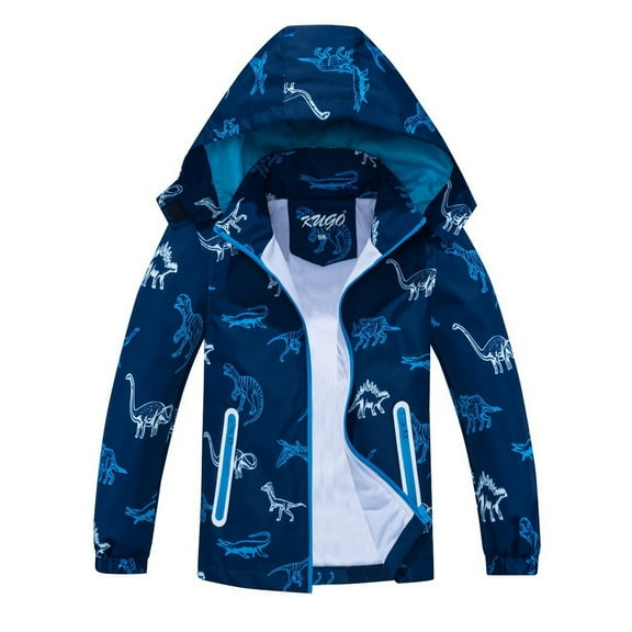 Little Kids Dinosaur Print Breathable Hooded Jacket Boys Outdoor Windproof Raincoat Zipper Coat All Seasons Clothing Blue Size 5-6T