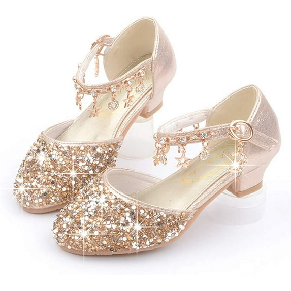 Little Kids Girls Dress Pumps Glitter Sequins Princess Low Heels Mary Jane Party Dance Shoes Rhinestone Sandals
