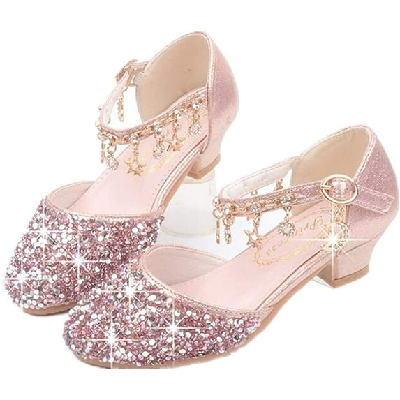 Little Kids Girls Dress Pumps Glitter Sequins Princess Low Heels Mary Jane Party Dance Shoes Rhinestone Sandals
